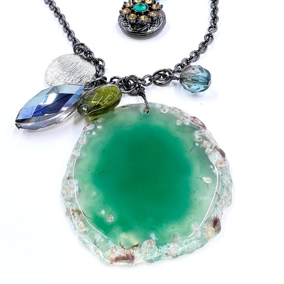 NWOT – Lane Bryant – Green Quartz Beaded Locket Gunmetal Tone 24” Necklace - Picture 7 of 10